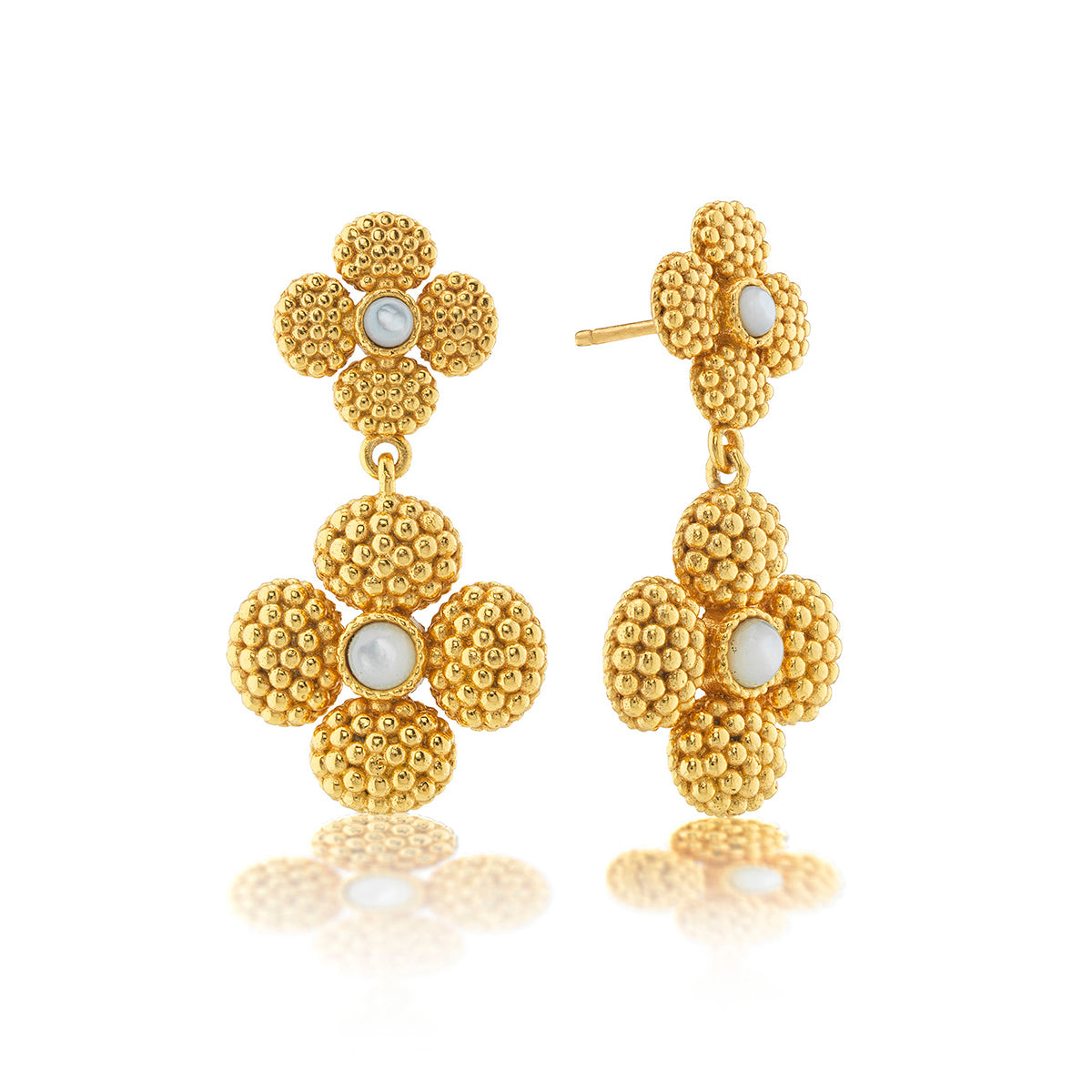 MOP convertible duo earrings in 18K gold over brass with anti-tarnish coating