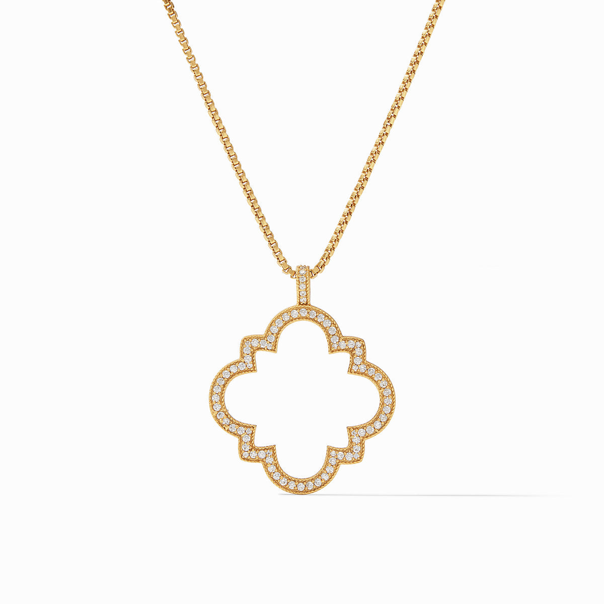 Gold-plated Odette pendant with cubic zirconia stones on a chain.