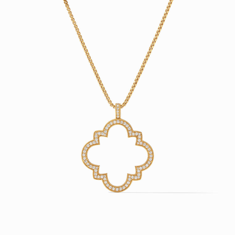 Gold-plated Odette pendant with cubic zirconia stones on a chain.