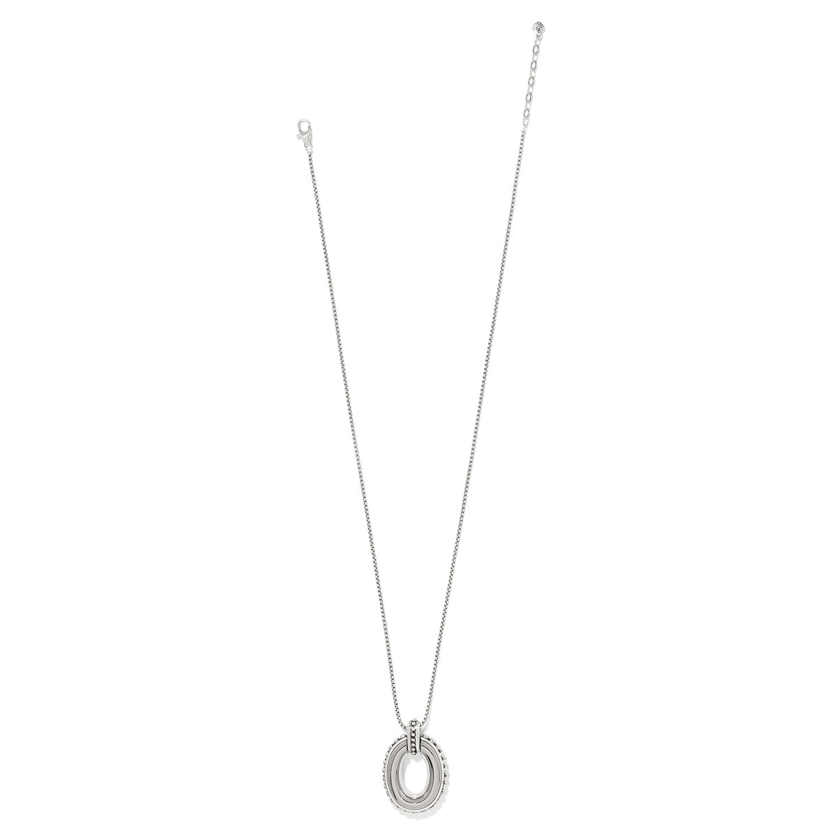 Silver plated adjustable link pendant necklace with a lobster claw closure.
