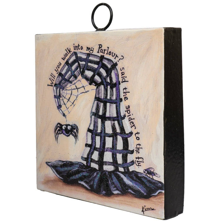 Mini Witches Hat Print featuring a spider, fly, and the quote "Will you walk into my Parlour?"