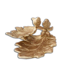 8.5 Inch Gold Resin Leaf Tray w/Birds