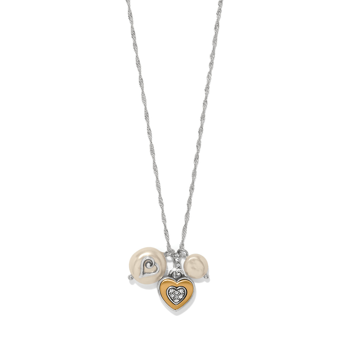 Silver-gold two-tone adjustable short necklace featuring fine quality glass pearls on an 18-inch to 20-inch chain.