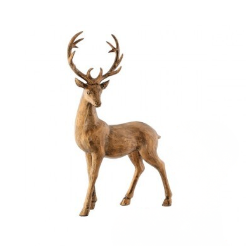 Standing Resin Highlands Deer figurine with detailed antlers and a rustic wood-like finish.