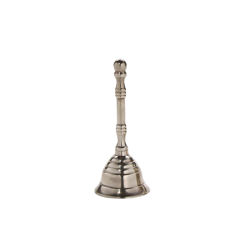 Mayfair silver-plated brass hand bell with a long decorative handle and tiered base.