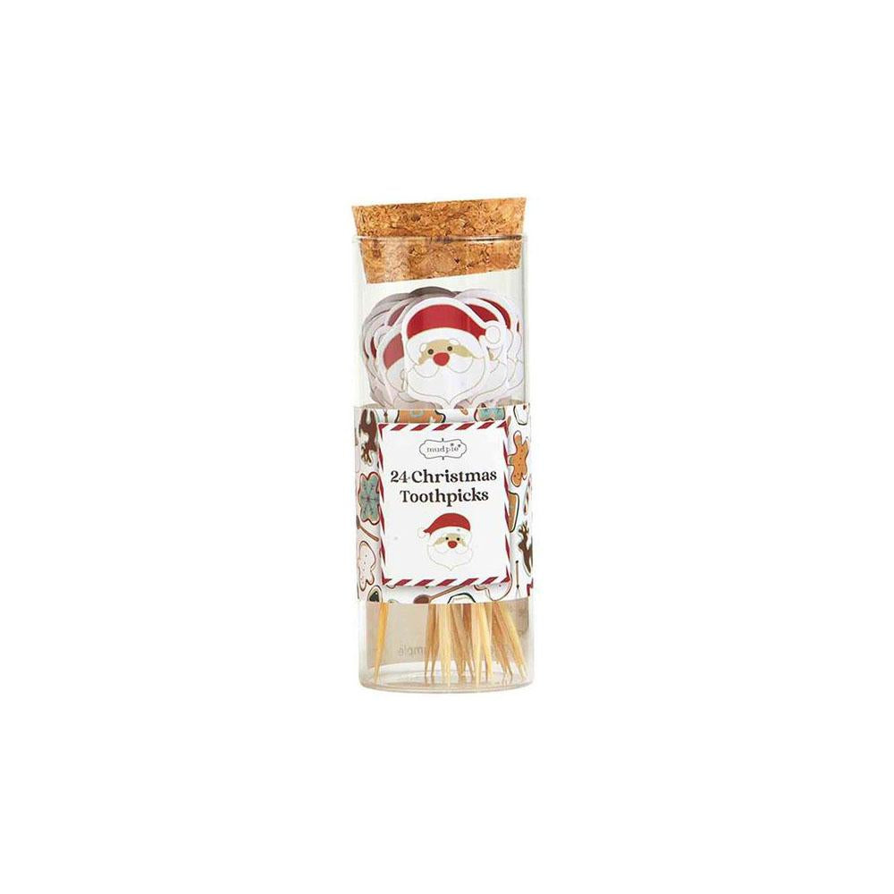 Red paper Christmas toothpick with white snowflake pattern