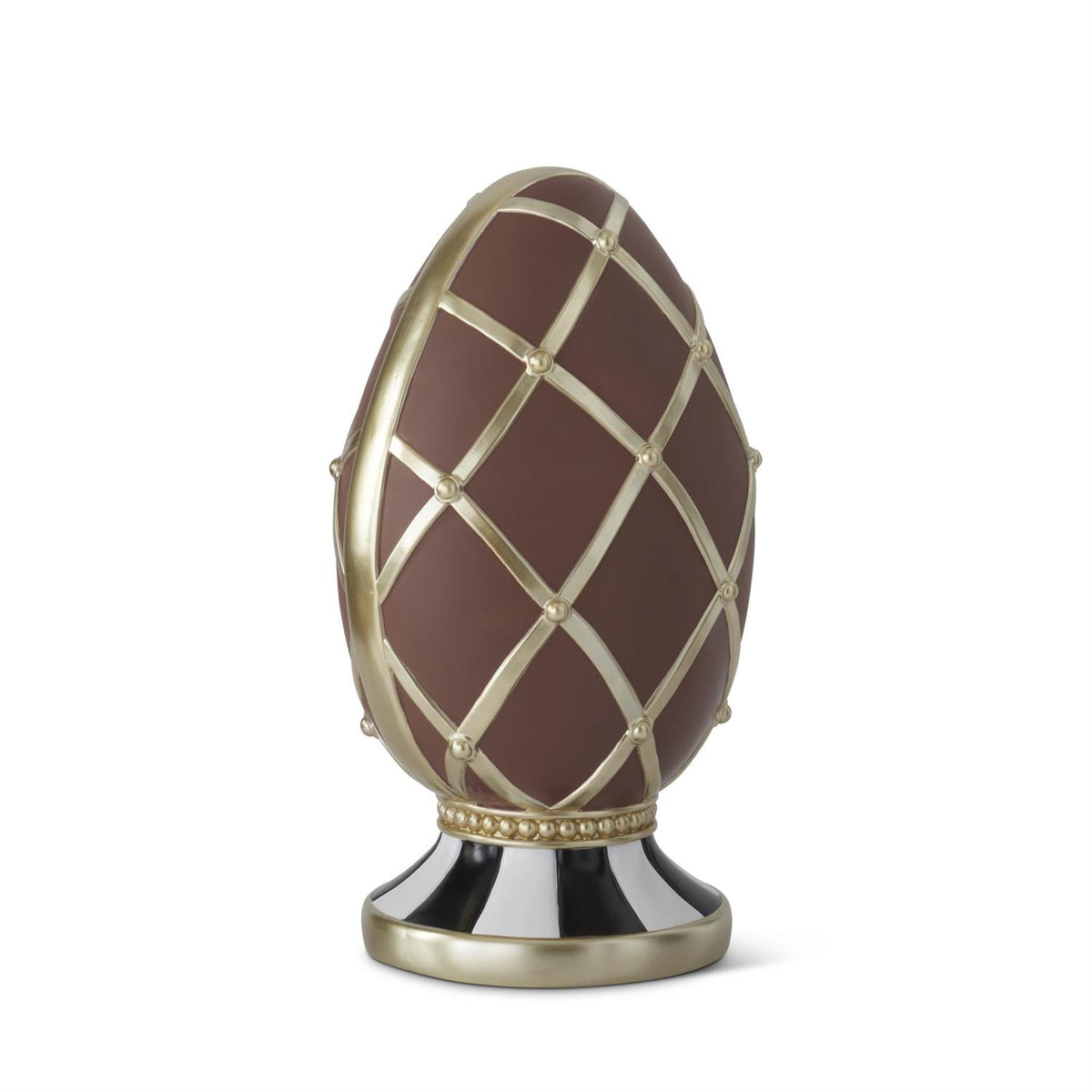 Twenty-one inch chocolate resin Easter egg with gold accents