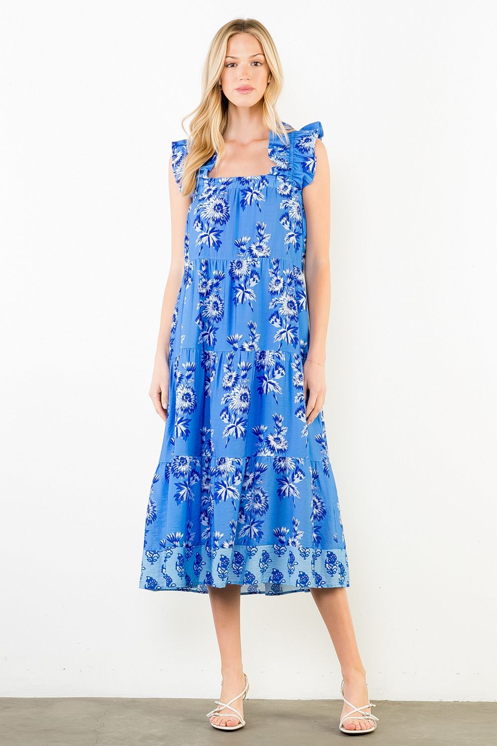 Katie Flutter Sleeve Floral Print Tiered Dress