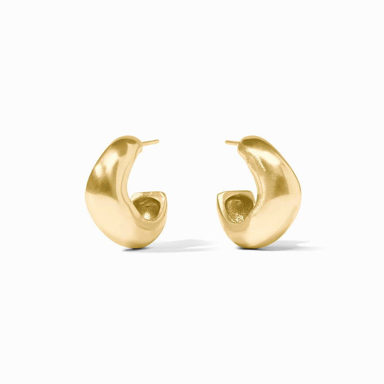 Curvaceous golden wave hoop earrings with open interiors in small size