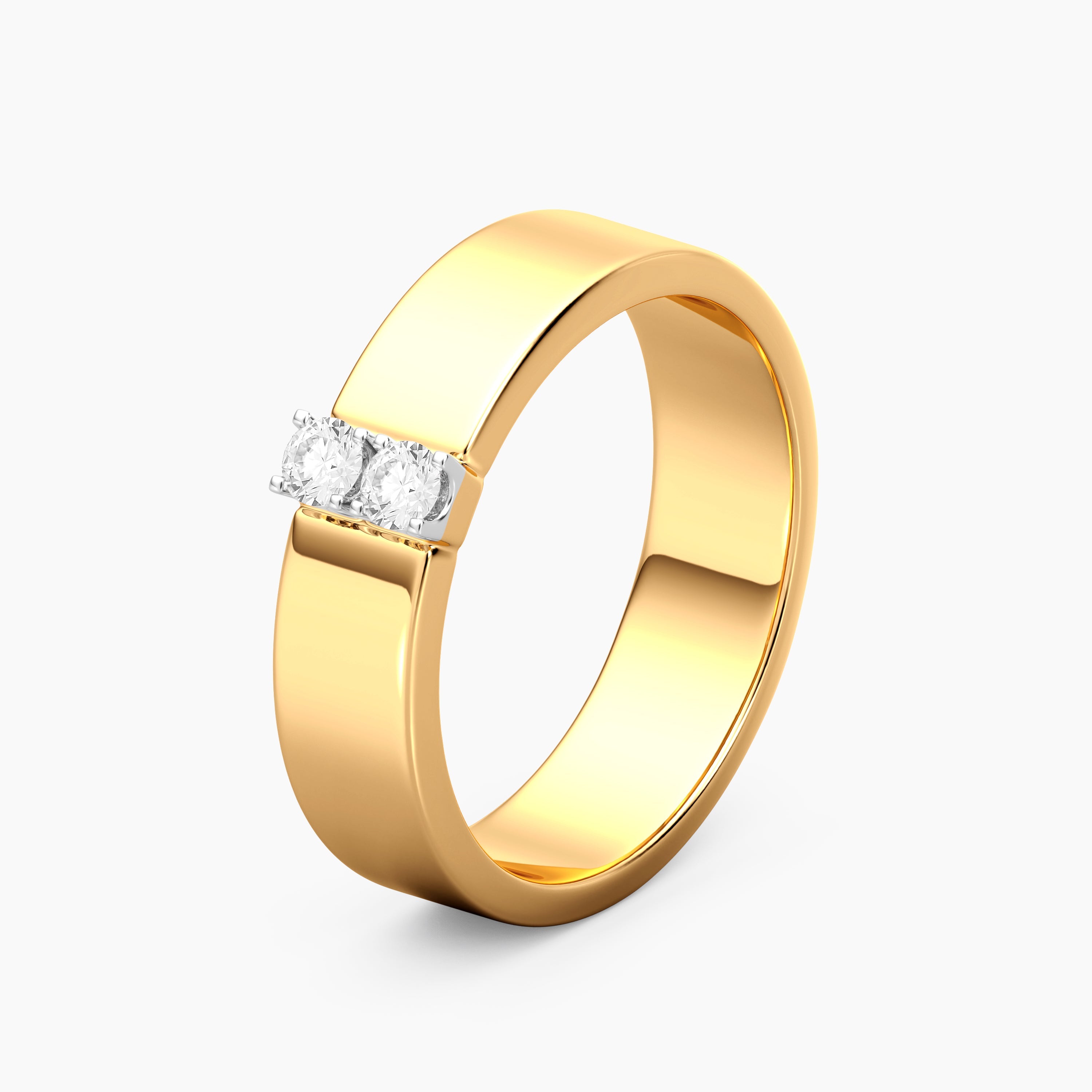 Sterling silver duo band ring with lab-grown diamond in gold-plated finish
