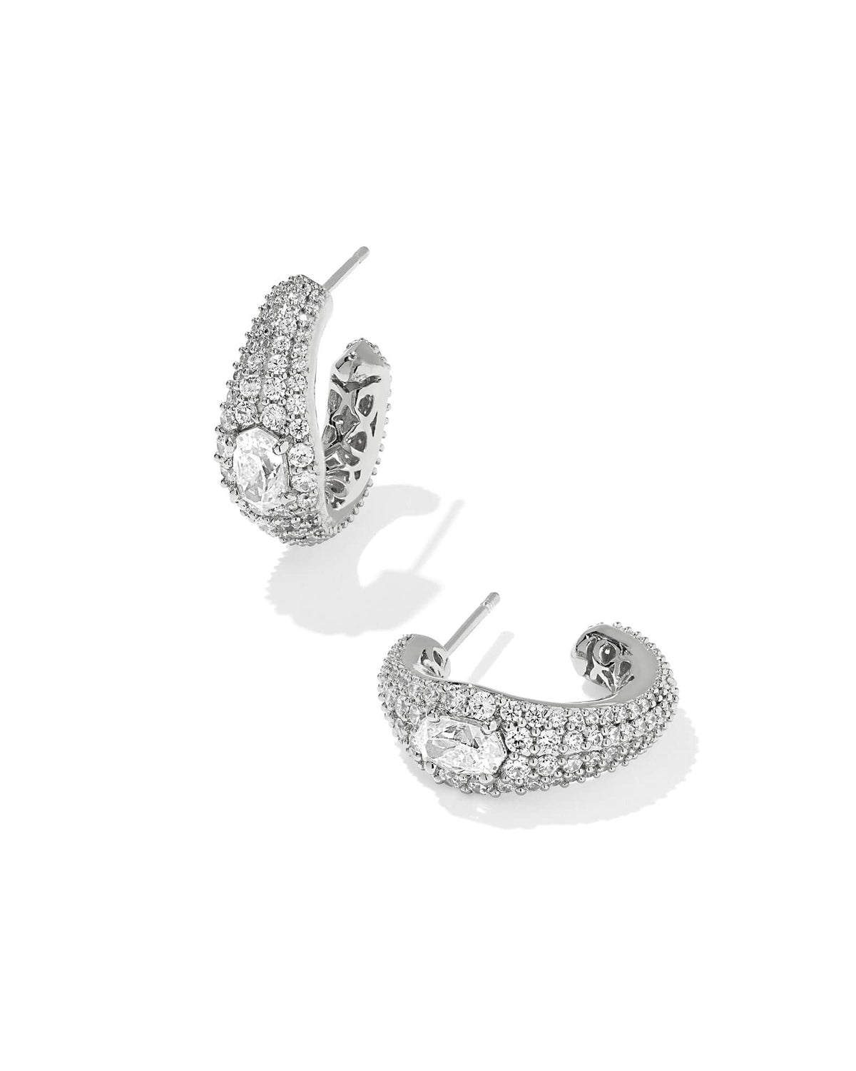 White cubic zirconia hoop earrings with ear post closure