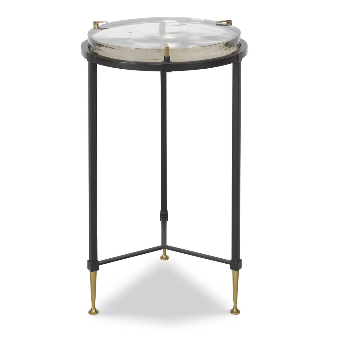 Round ice block accent table with a clear acrylic top and base.