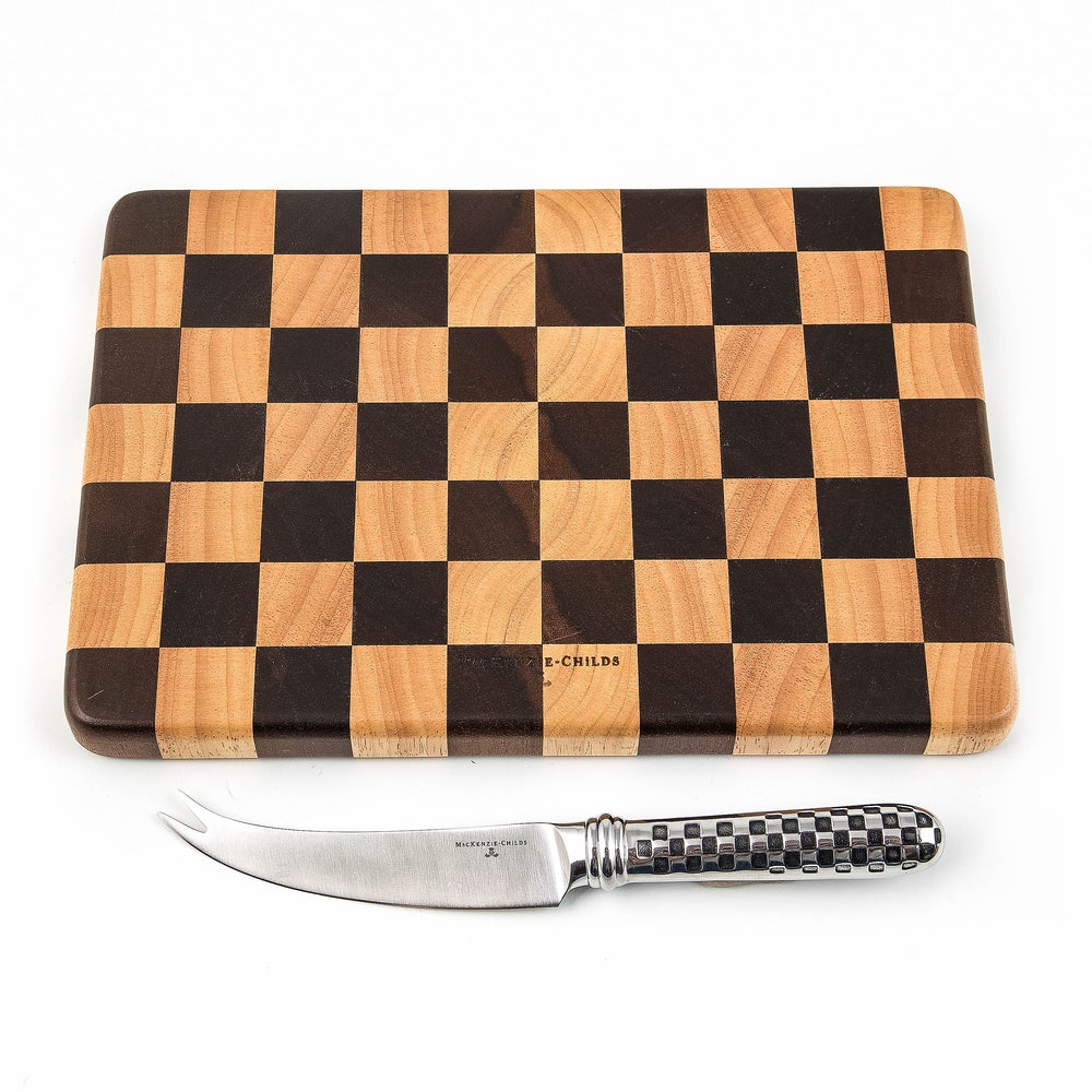 Handmade acacia wood cheese board with a stainless steel knife