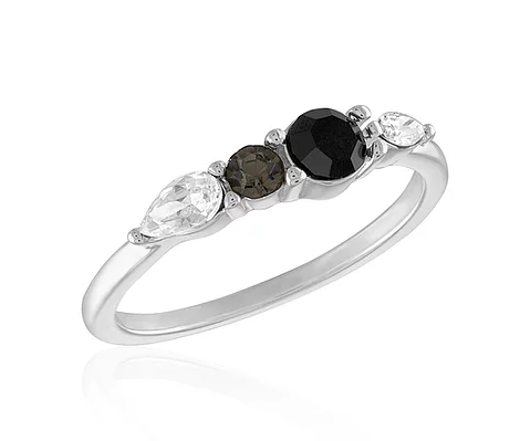 Stackable ring with multi-toned stone accents in a silver-tone finish.