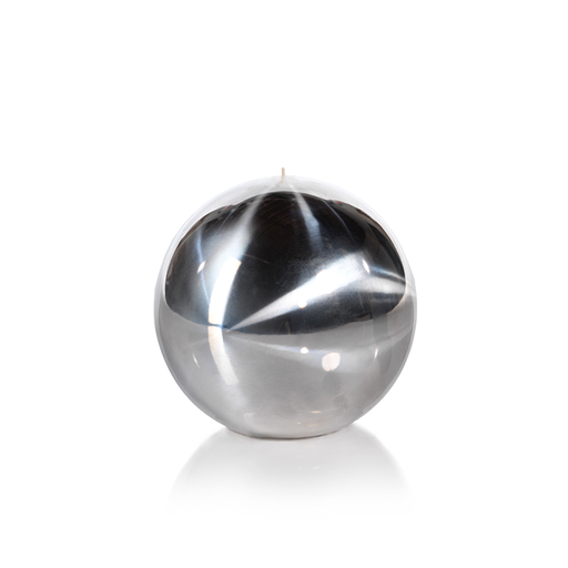 Round titanium candle with a smooth metallic finish.