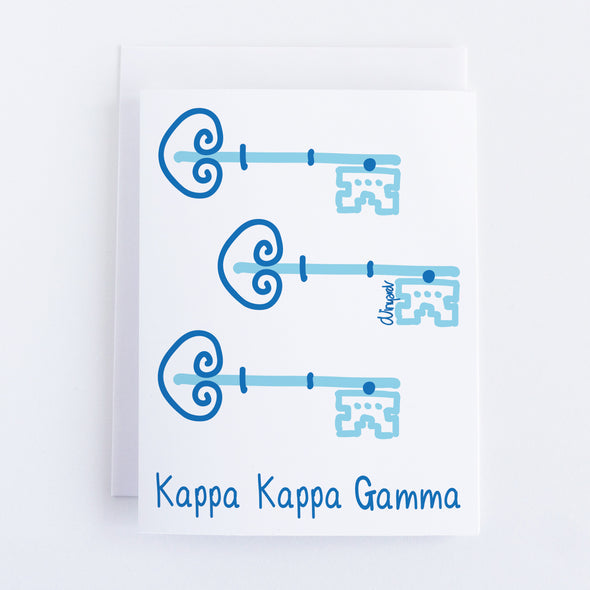 Kappa Kappa Gamma sorority notecards with three blue keys and the sorority name in blue text.