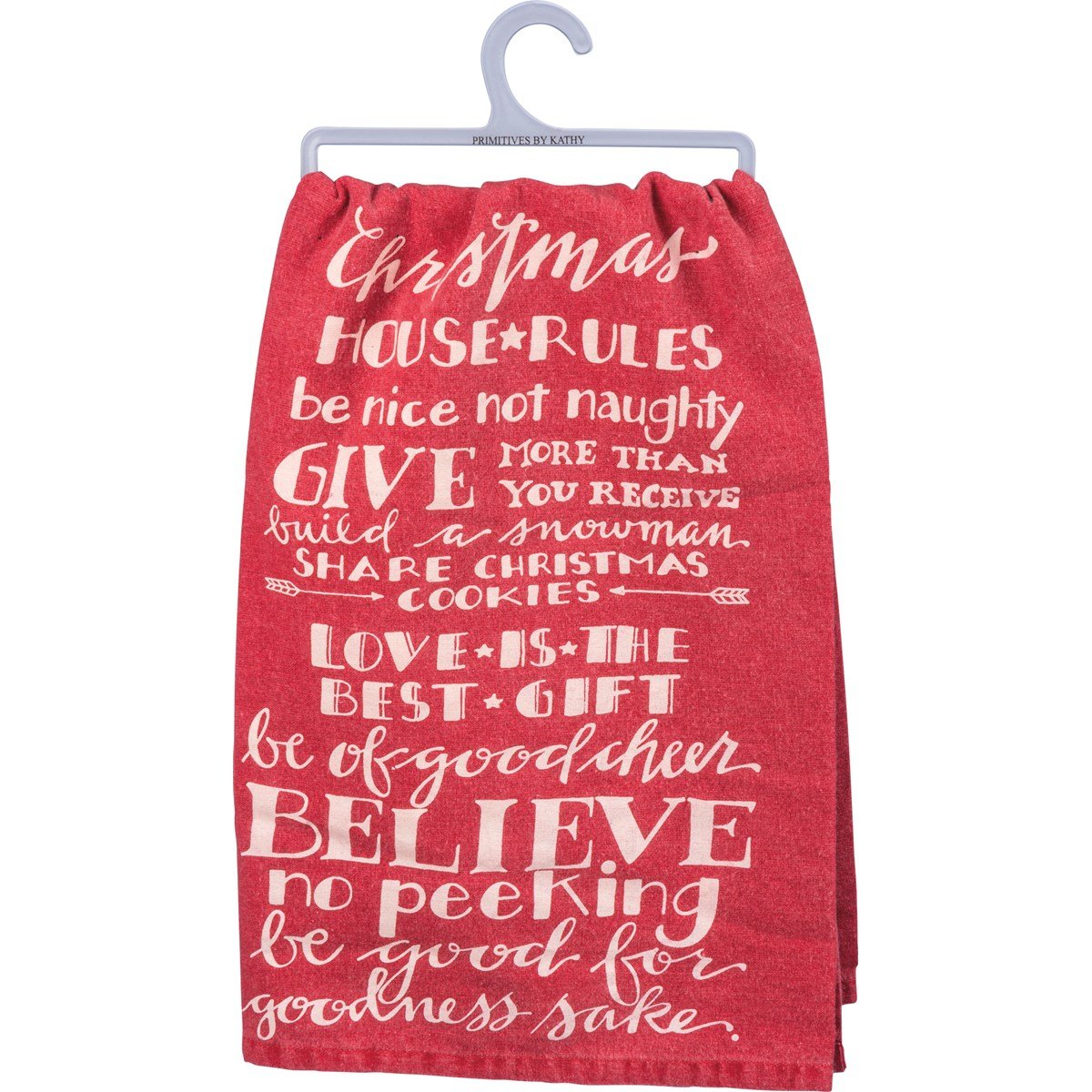 Black cotton kitchen towel with white text reading Remember As Far As Anyone Knows We Are A Nice & Normal Family
