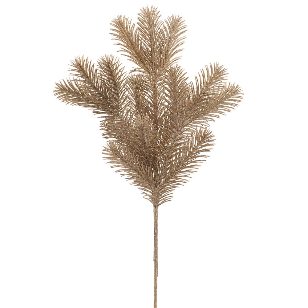23-inch brown glittered pine spray with multiple textured branches on a single stem.
