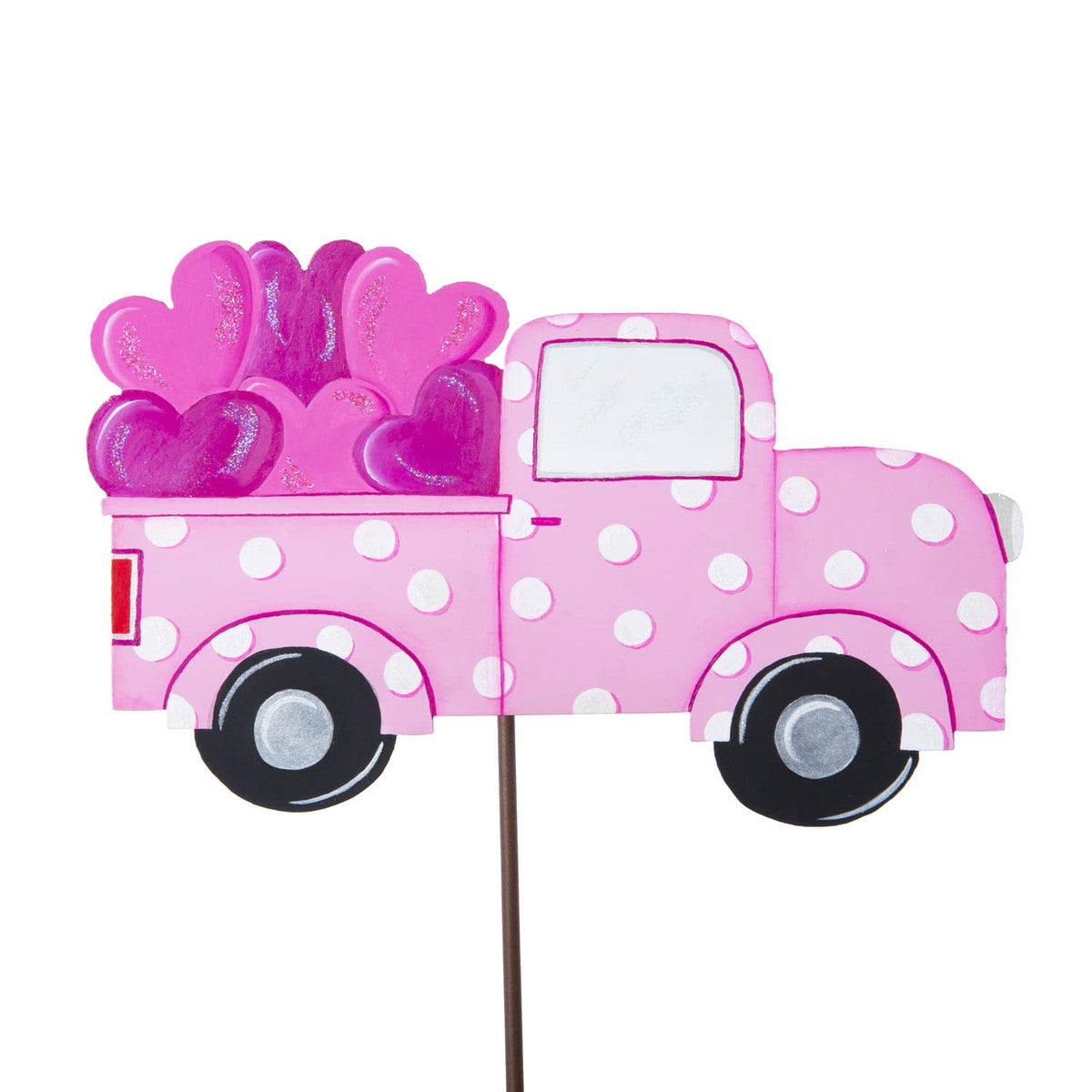 LoadsofLove Truck planter in weathered wood finish with metal wheels.