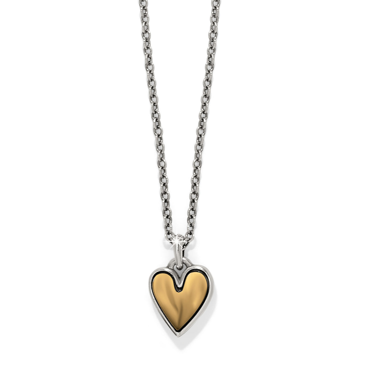 Cascade Heart Mini Necklace featuring a two-tone silver and gold heart pendant on a silver chain.