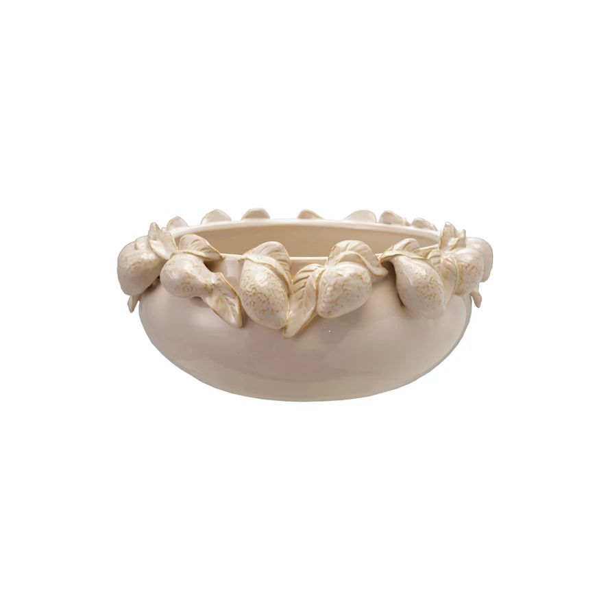 Stoneware Bowl With 3D Lemons on Rim - Cream