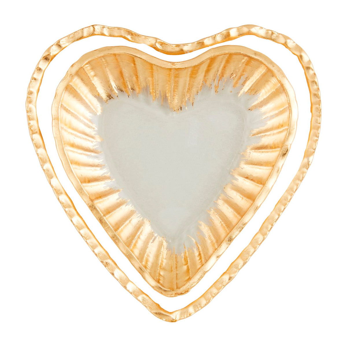 Large glass heart-shaped tidbit tray with a clear finish.