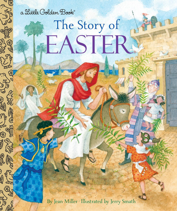 Golden Books board book The Story of Easter featuring colorful illustrations of the Last Supper and empty tomb.
