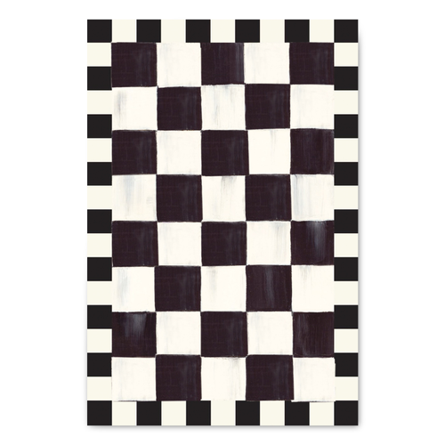 Courtly checkered washable rug with a geometric black-and-white pattern on polyester.