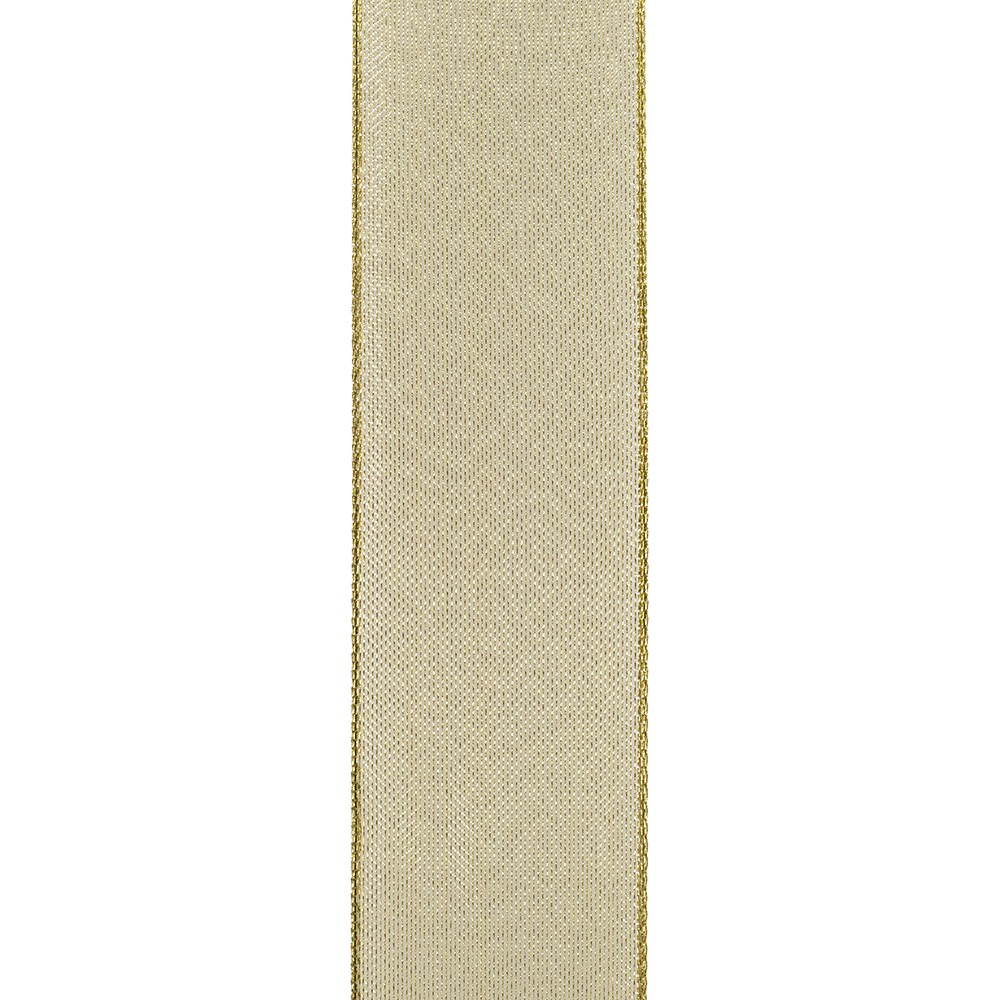 1-1/2 inch gold mesh metallic wired edge ribbon with a medium finish.