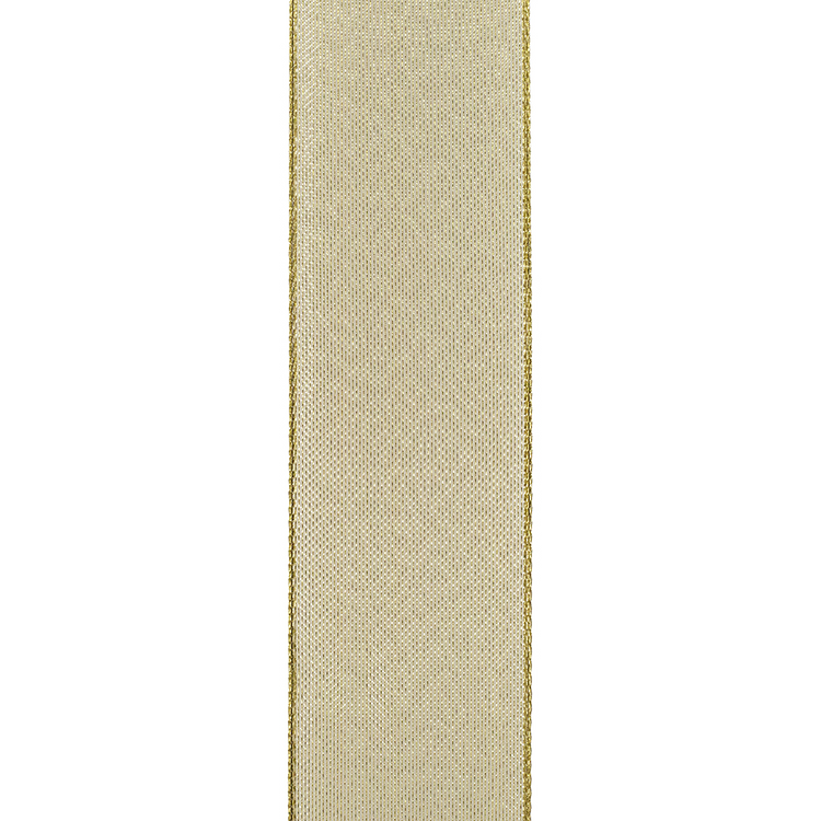 1-1/2 inch gold mesh metallic wired edge ribbon with a medium finish.