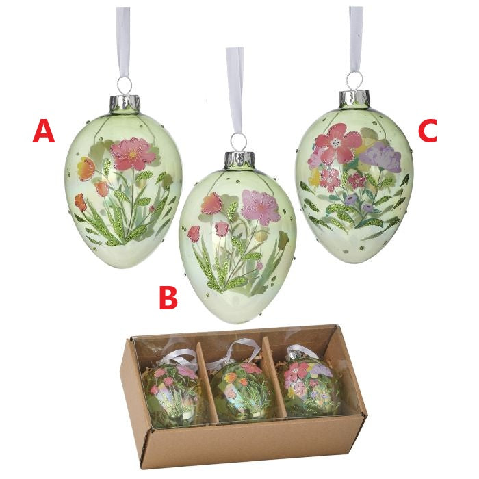 4-inch glass egg with a floral pattern