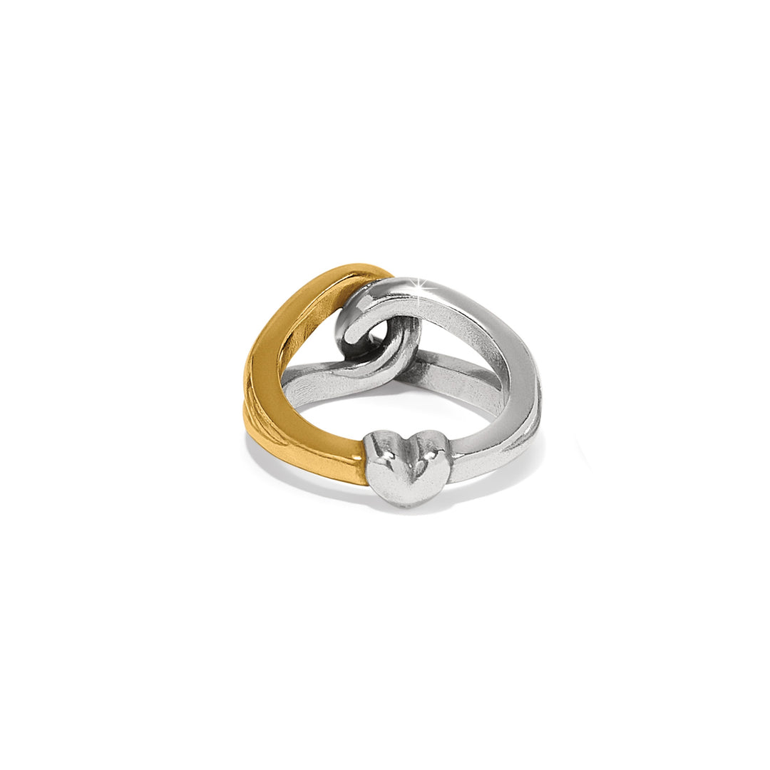 Interlok Curve two-tone ring featuring a silver-gold finish with a curved silhouette and polished metal band.