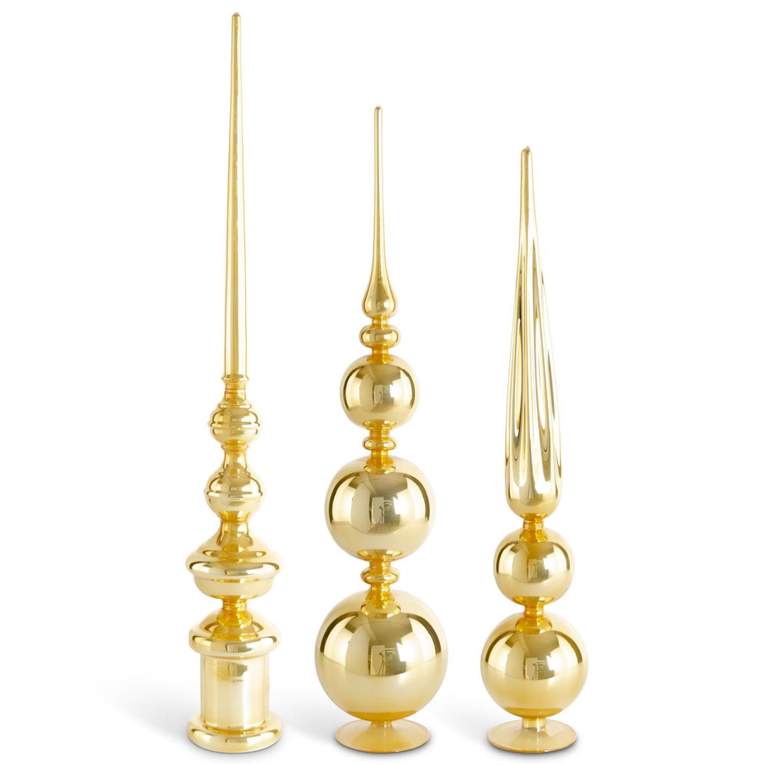 Gold glass finial with a sleek cylindrical shape.