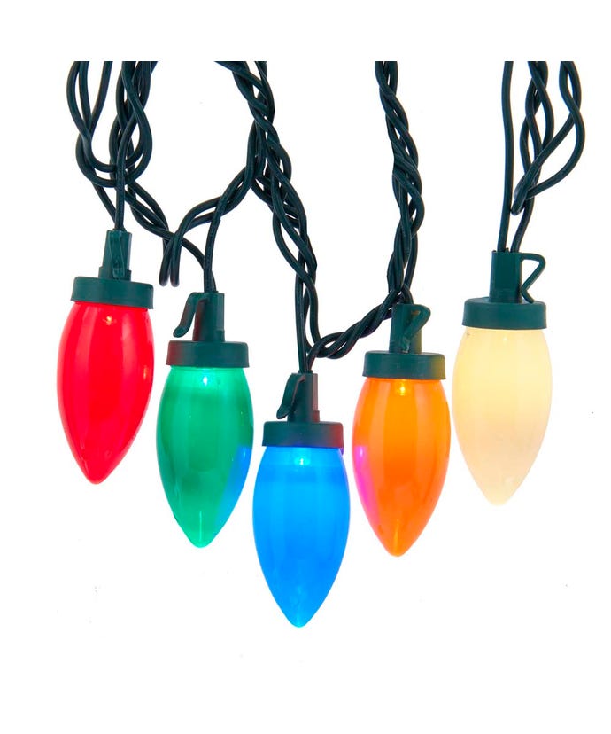 Multicolored LED C9 bulb light with green wires