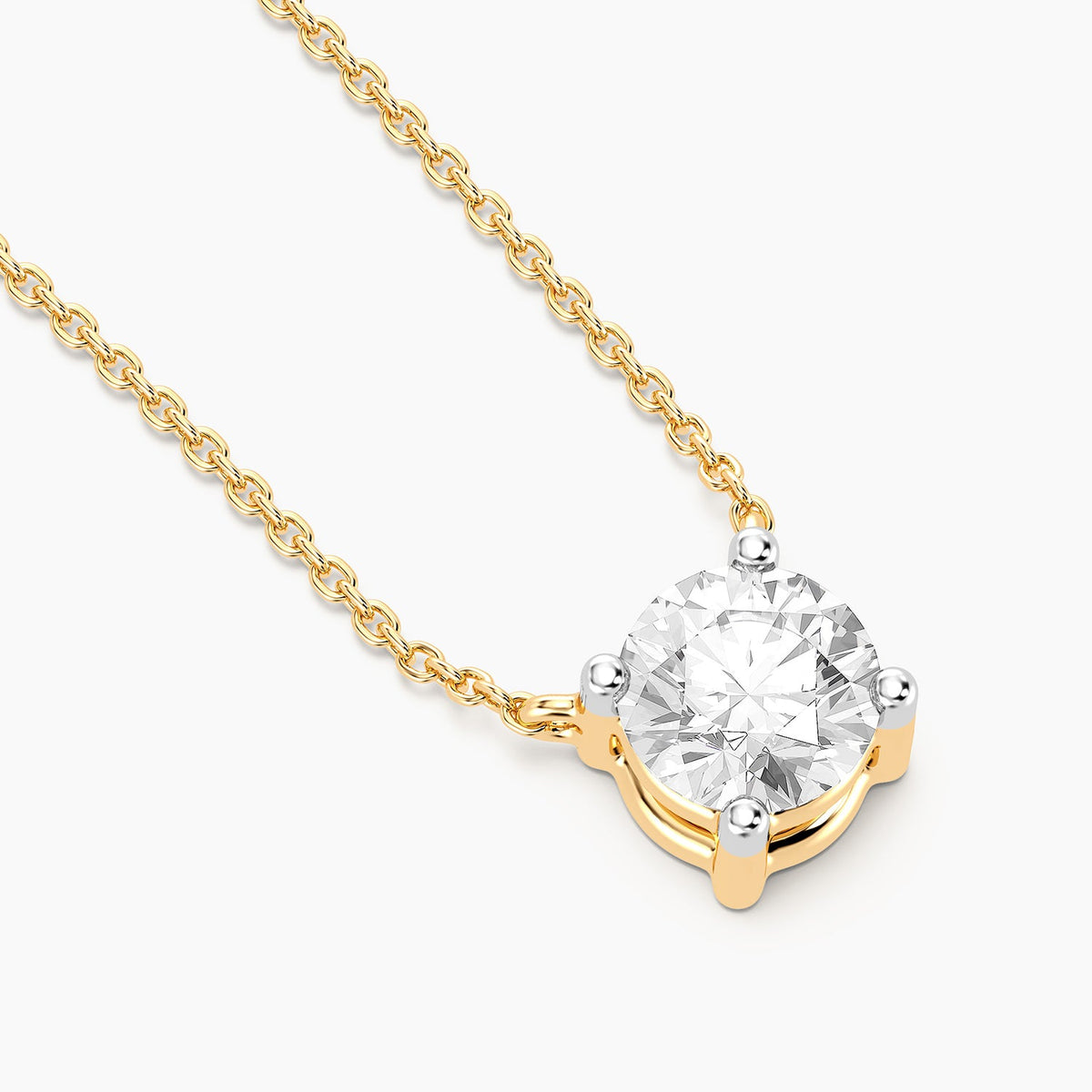 Lab-grown diamond necklace with a round pendant in gold-plated sterling silver on a chain.