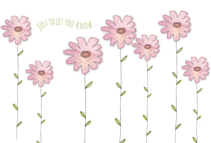 Pink friendship bracelet with daisy patch featuring glitter and emboss text reading I'm thinking of you.