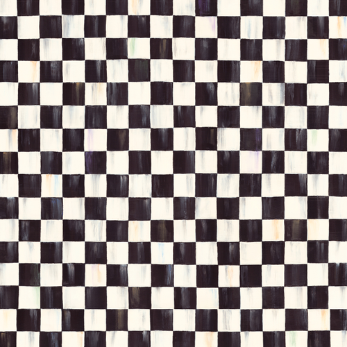 Hand-painted black and white checkered pattern gift wrap with subtle color variations.