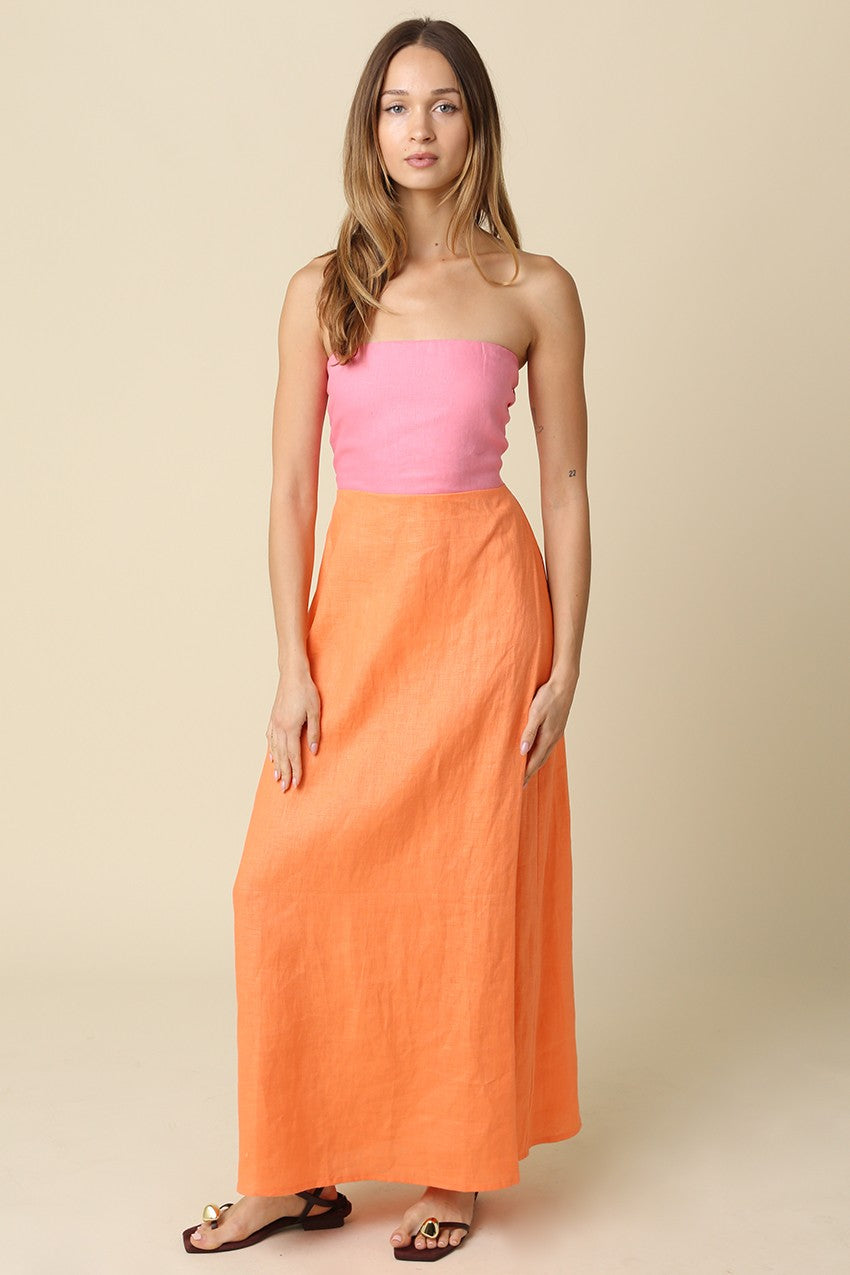 Mei Contrast Strapless Linen Maxi Dress