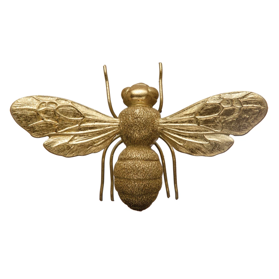 Gold-finish resin bee figurine with pewter accents