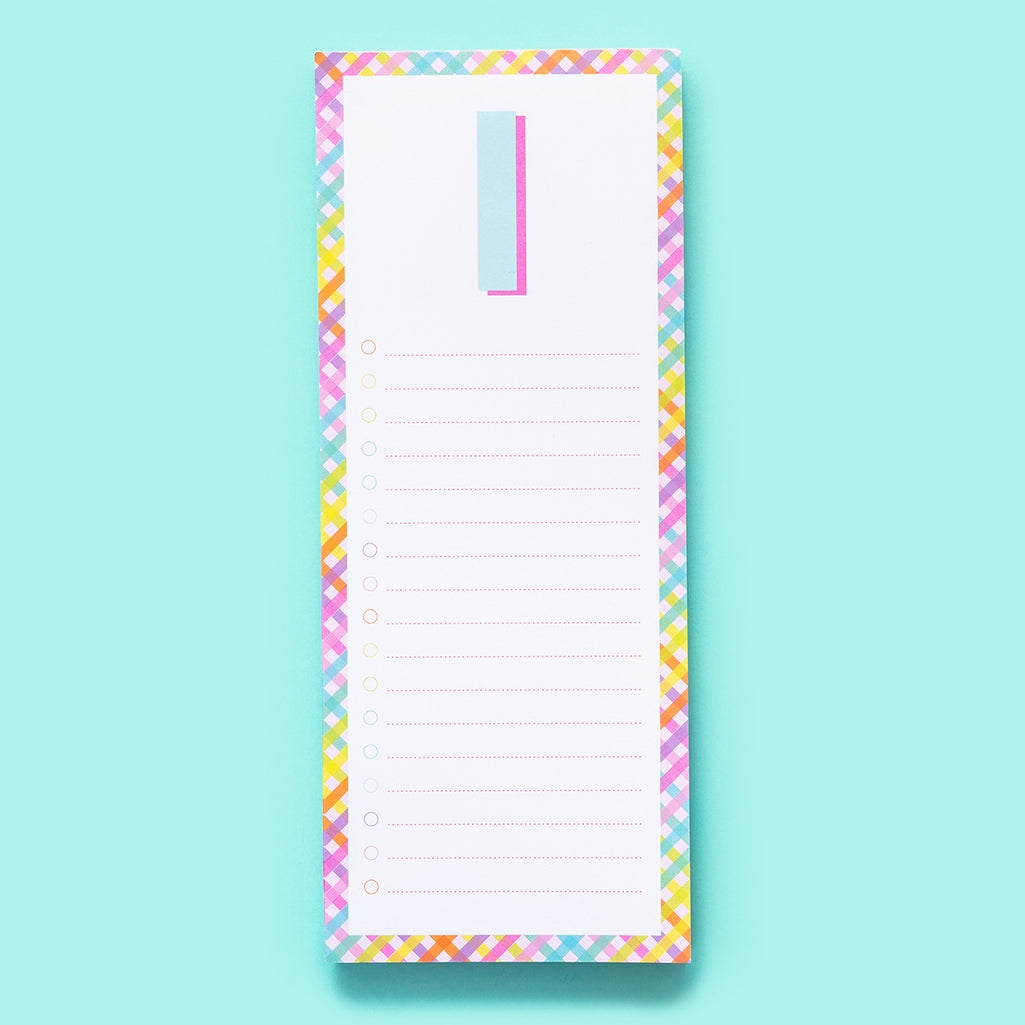 4-inch by 10-inch white lined list pad with magnet on back