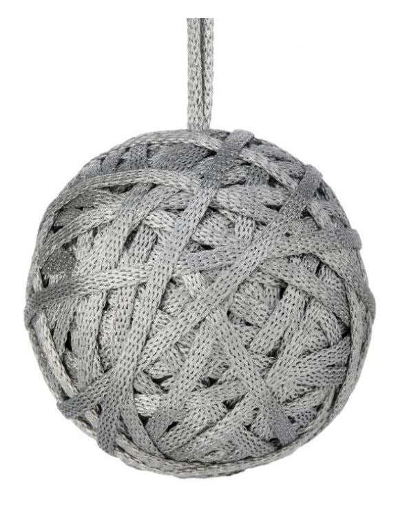 4.5-inch metallic thread ball ornament with a reflective spherical shape.