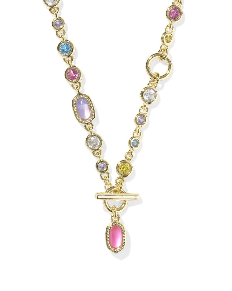 Mini Elisa Abbie Strand Necklace in gold with multi-colored stones and a toggle closure.
