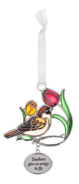 Zinc Blooms & Birds ornament featuring a botanical bird silhouette with floral pattern.