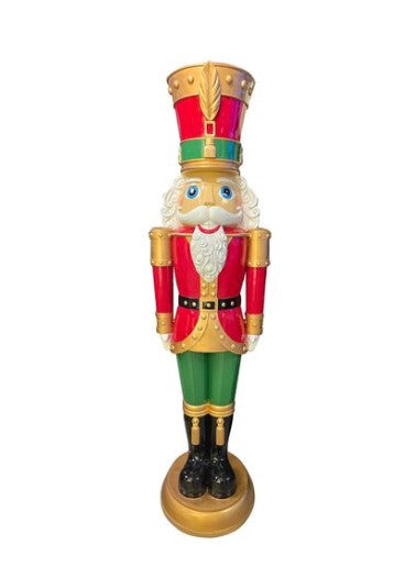 Traditional polyresin nutcracker with LED lighting featuring a classic soldier silhouette in dark tones.
