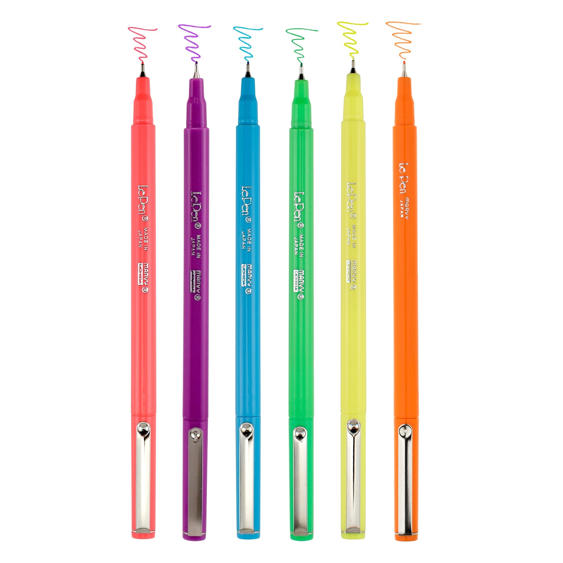Neon Le Pen fine point markers with micro-fine plastic tips in assorted neon colors.