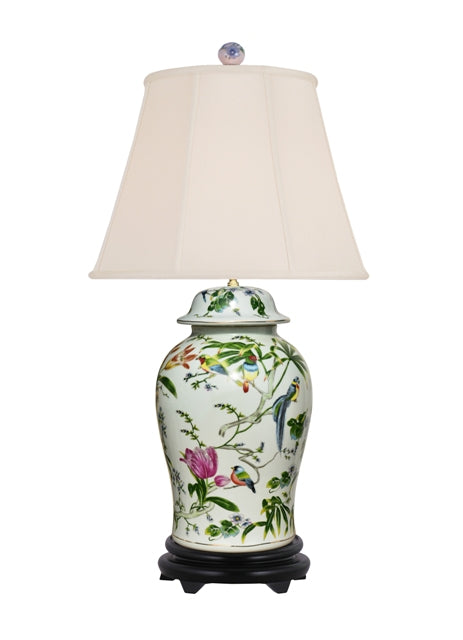 White porcelain temple jar lamp with floral relief patterns