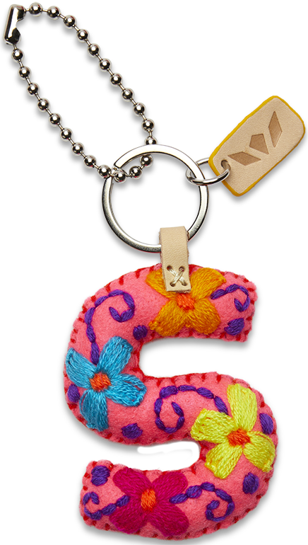 Felt letter charm in bright yellow with attached silver chain