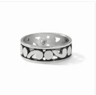 Silver plated Contempo Band Ring with an intricate cutout scroll and dot pattern.