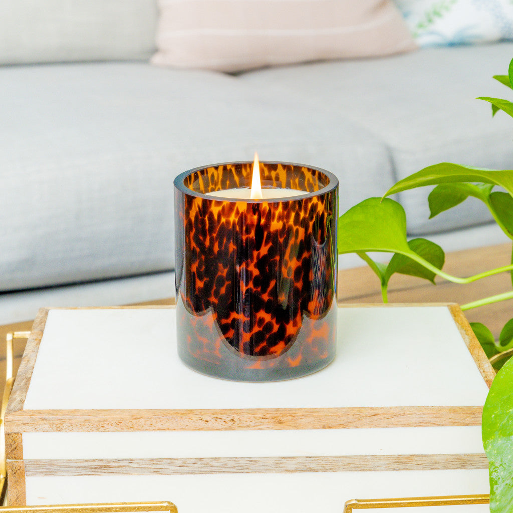 Sweet Grace Collection candle in a clear glass vessel with soy-blend wax.