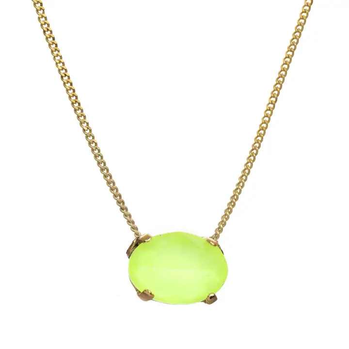 Antique gold-plated Iza necklace featuring a central stone pendant on an adjustable 14-inch chain.